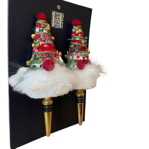 Set of 2 Christmas Bottle Stoppers Beaded Faux Fur Holiday Glam New - Picture 6 of 11